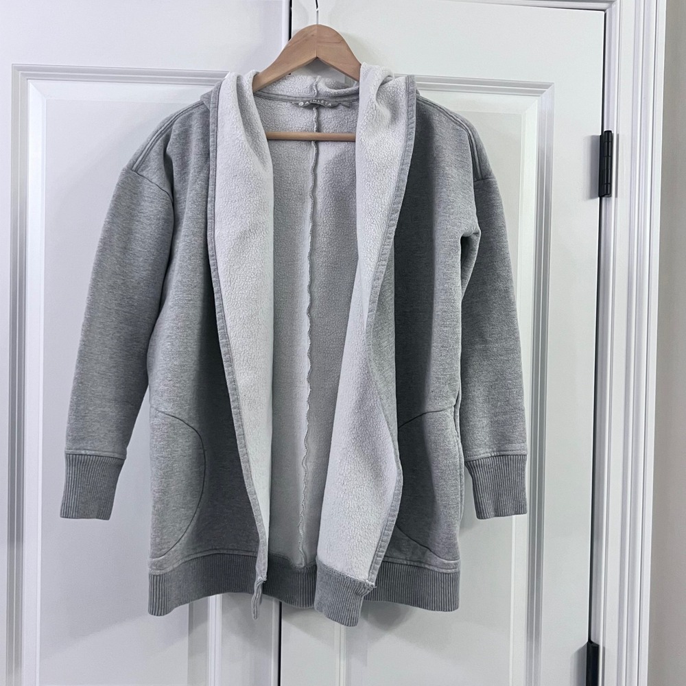Athleta Cozy Karma Open‎ Front Hoodie Tunic Sweatshirt Size XS Athleisure Gray